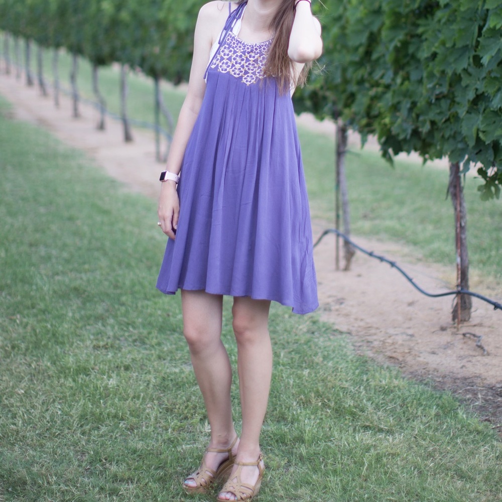 Blue rain strappy purple dress with embroidery top
